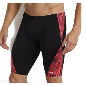 TYR Durafast Elite Men's Red/Black Crystallized Blade Swim Jammer SZ 32 New
